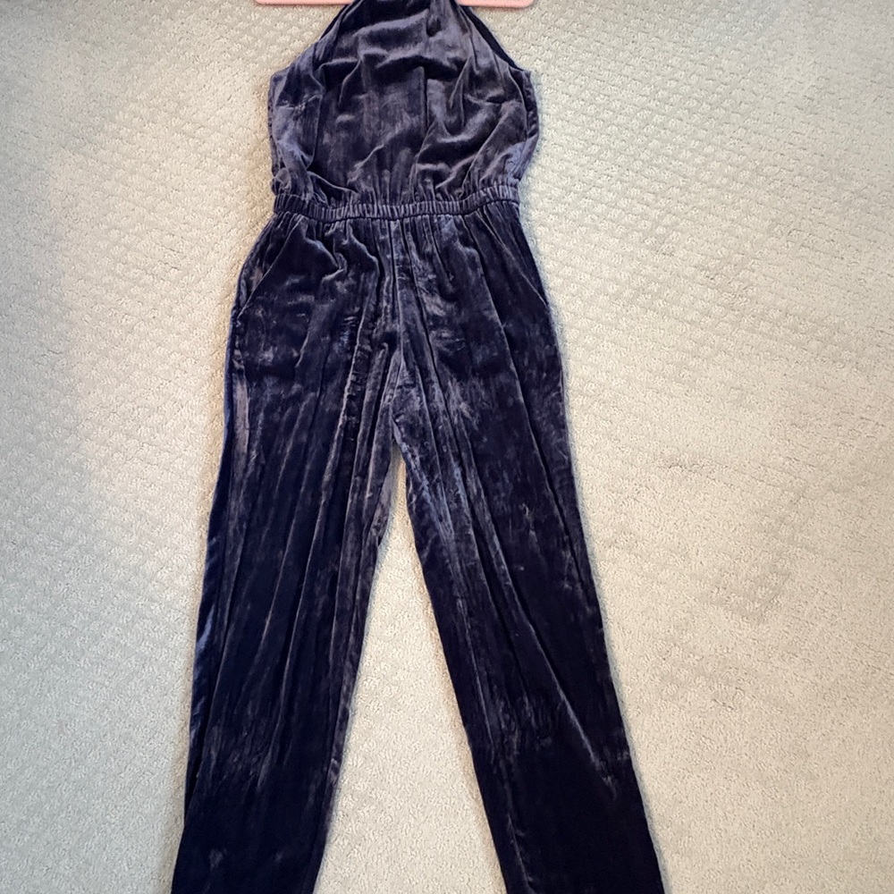 LOFT Velvet Halter Jumpsuit in plum purple